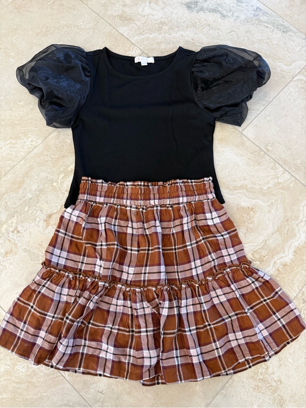 Girls Balloon Sleeve Bodysuit + Skirt